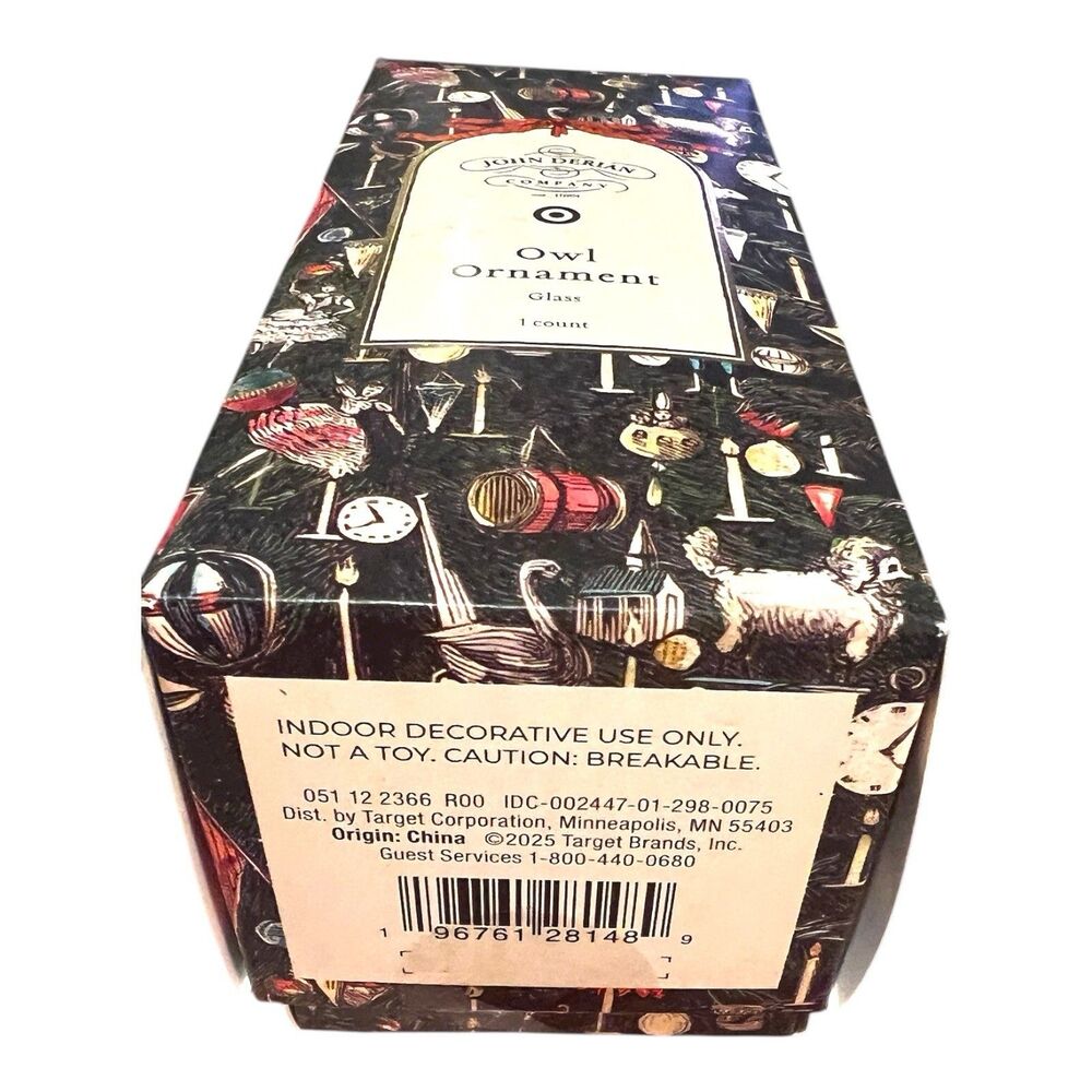 John Derian For Target  Owl With Laurel Glass Ornament 2025 - New In Box - Picture 6 of 9